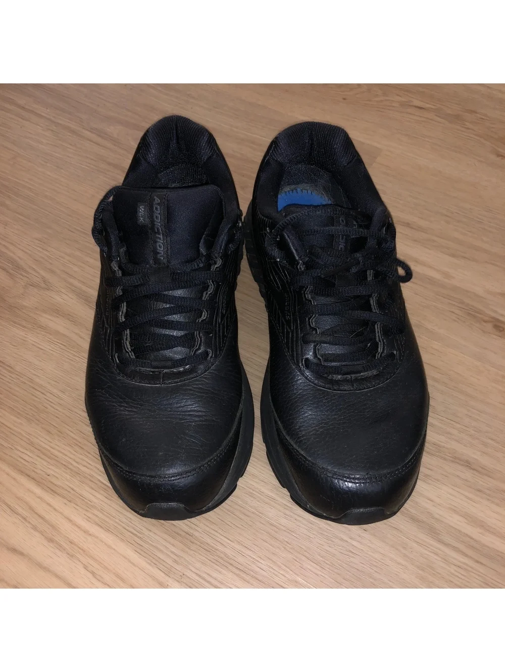 BROOKS ADDICTION WALKER BLACK LEATHER WALKING SHOES MENS SIZE 9.5 NARROW (B)